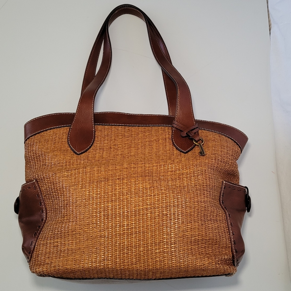 FOSSIL Shoulder Bag Woven Faux Leather Boho Western Casual